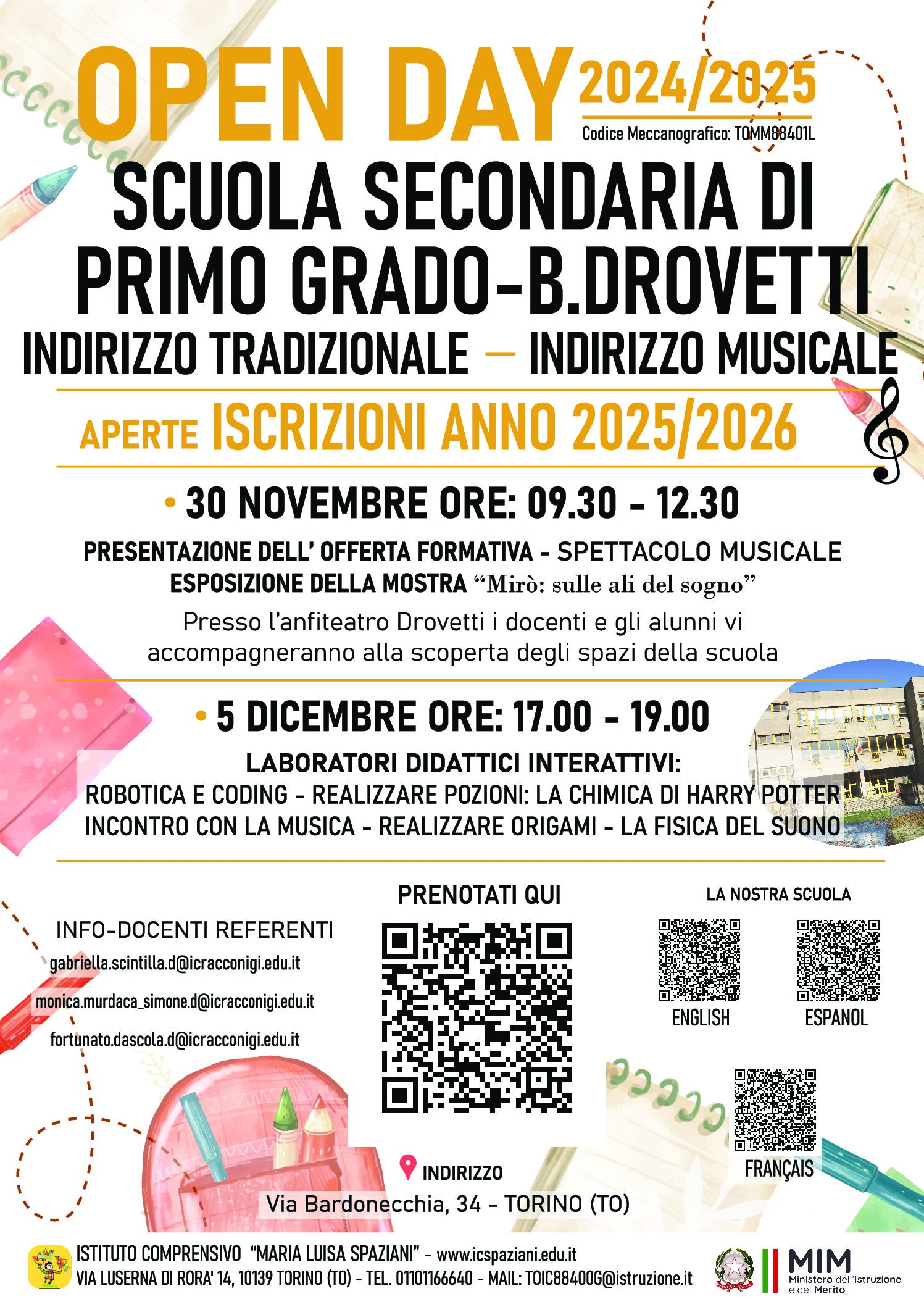 OPEN DAY SCUOLA SECONDARIA DROVETTI – Iscrizioni 2025-2026