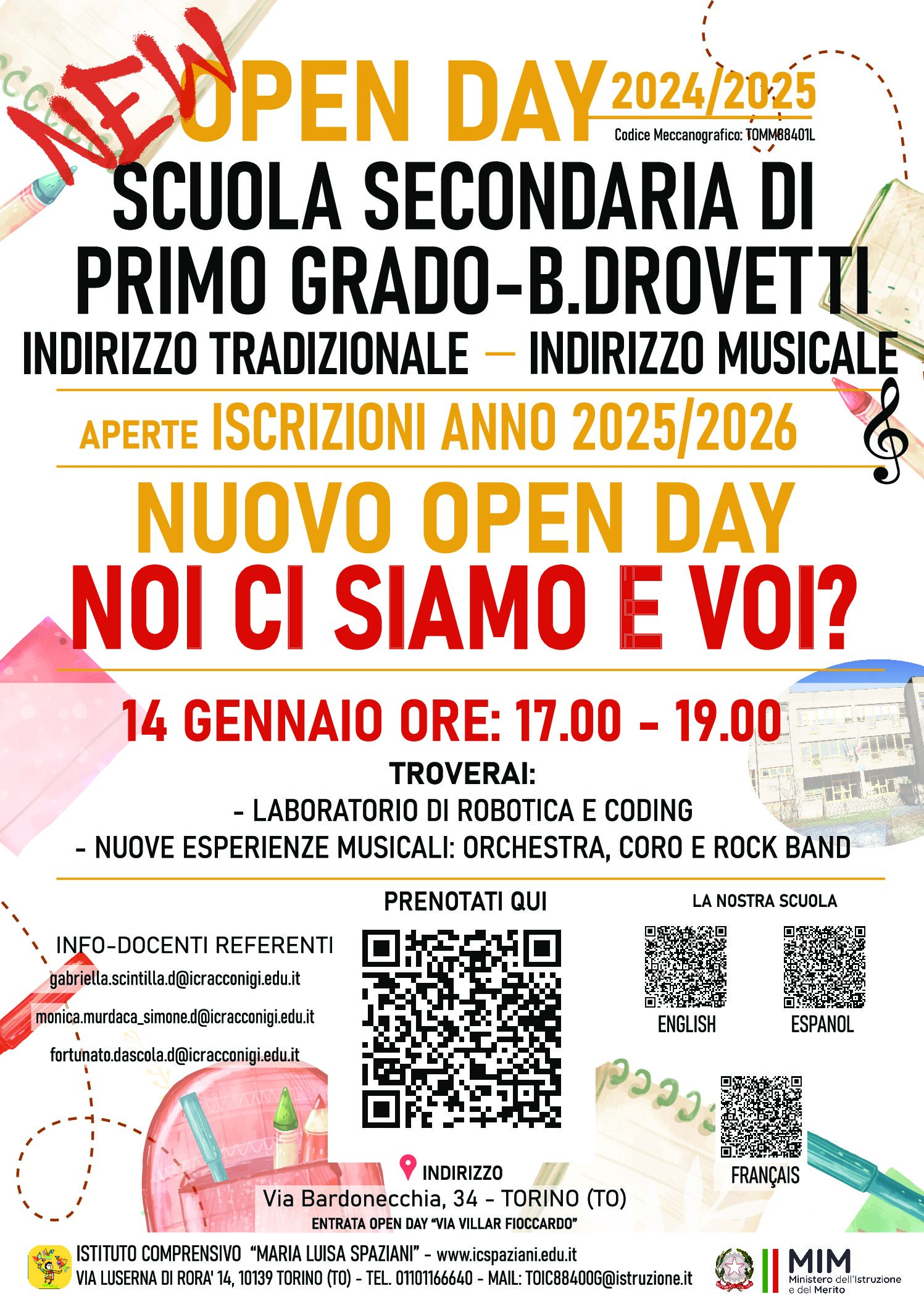 NUOVO OPEN DAY SCUOLA SECONDARIA DROVETTI – Iscrizioni 2025-2026